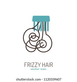 Frizzy hair icon. Hair problems collection. Vector illustration in flat style isolated on a white background. Beauty, dermatology and health care concept in blue and brown colors.