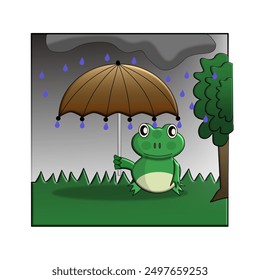 Frod with a umbrella with landscape