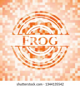Frog abstract orange mosaic emblem with background