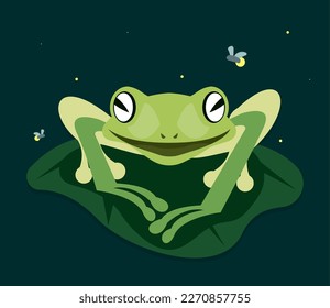 frog amphibian in leave floating animal