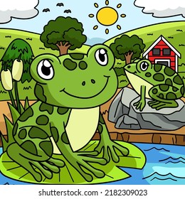 Frog Animal Colored Cartoon Illustration