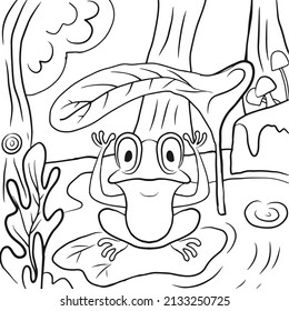Frog animal coloring book isolated on white background. children book