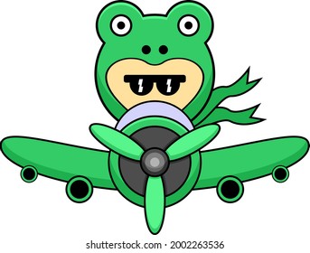 frog animal costume vector cartoon character riding an airplane