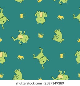 Frog Animal Crown Pattern Vector Illustration Seamless for Background Wallpaper Packaging Cover