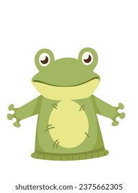 Frog animal doll puppet for children theater cute soft hand toy vector illustration isolated on white background
