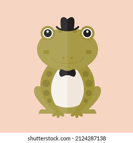 frog animal with hat and bow tie hipster vector on pink background flat design wildlife beast