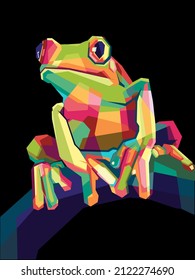 frog animal illustration, wpap art style, unites symmetrical and colorful shapes, resulting in a special masterpiece