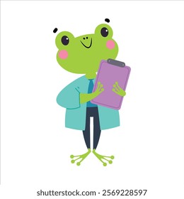 Frog Animal Work in Ambulance and Hospital Hold Clipboard Vector Illustration