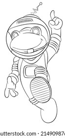 Frog astronaut. Element for coloring page. Cartoon style.