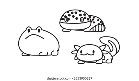 Frog Axolotl Leopard Gecko Cartoon Minimal Doodle Cute Character