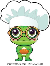 Frog the baker. The frog is a cook. Frog with a loaf.