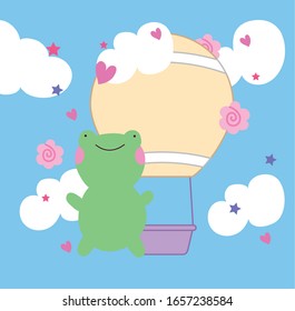 frog with balloon air hot kawaii style vector illustration design