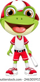 Frosch in Baseball-Uniform, der Schläger und Ball hält