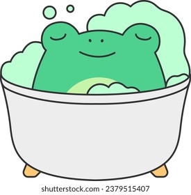 Frog in a bathtub. Vector illustration in cartoon style.
