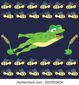 frog and bees with navy blue background