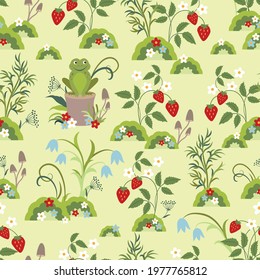 Frog and berries decorative pattern for kids