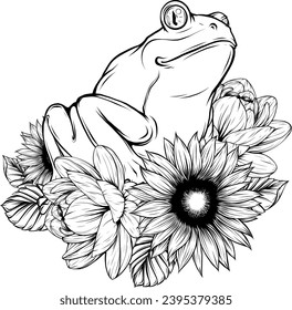 frog in black and white outline