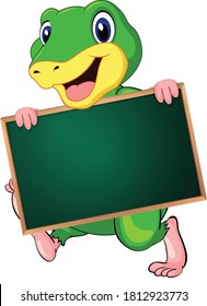 Frog with board cartoon vector art and illustration