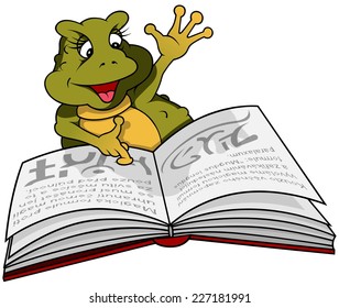 Frog And Book - Cartoon Illustration, Vector