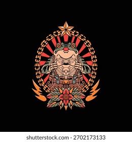 desenho de vetor de tatuagem de sapo chefe