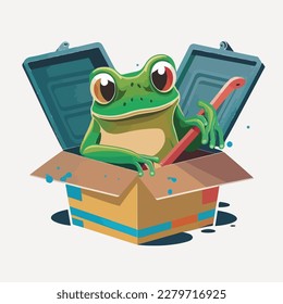 A Frog in a box with a paintbrush flat logo style