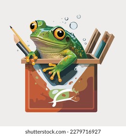 A Frog in a box with a paintbrush flat logo style