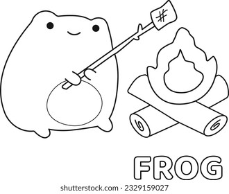 frog at campfire roasting marshmallow coloring page for kids