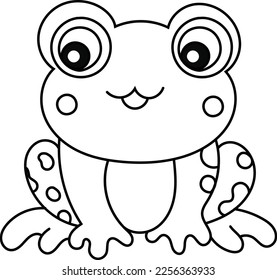 Frog cartoon. Black and white lines. Coloring page for kids. Activity Book.