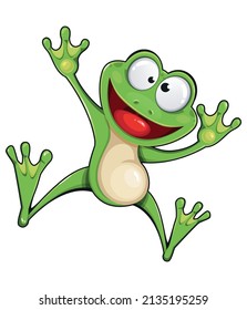 Frog cartoon character. Cheerful frog having fun