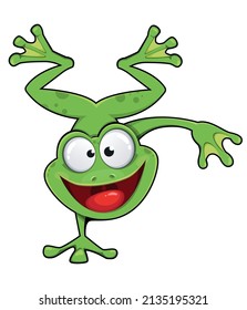 Frog cartoon character. Funny frog having fun. 