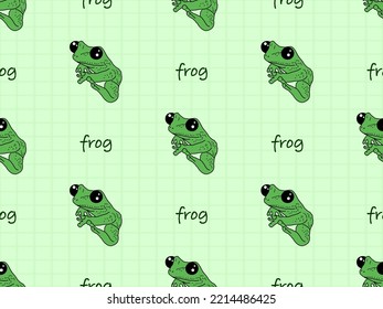 Frog cartoon character seamless pattern on green background