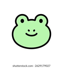 Frog cartoon head in colored outline style, isolated on white. Suitable for kid’s books, forest animals, and character art.