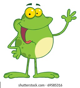 Frog Cartoon Mascot Character Waving A Greeting