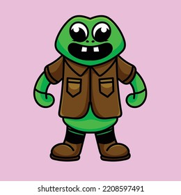 Frog Cartoon Mascot Funny Vector Smile Happiness Fun Cute Sit Green
