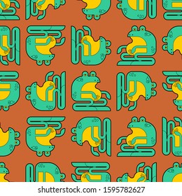 Frog cartoon pattern seamless. Green toad background. Baby fabric texture. vector ornament