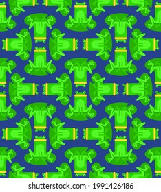 Frog cartoon pattern seamless. frog sitting on lily background. Swamp with frogs texture