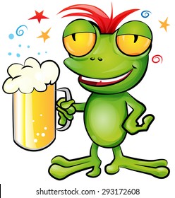 
frog cartoon with schooner beer