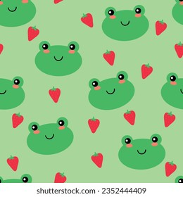 Frog cartoon seamless pattern cute animal wallpaper for textile gift wrapping paper background vector illustration bag garment fashion design 