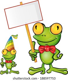 frog cartoon with signboard