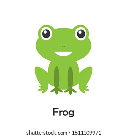 Frog in cartoon style, pond card for kid, preschool activity for children, vector illustration