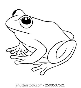 Frog cartoon, vector illustration, frog icon isolated on white background. Line art.