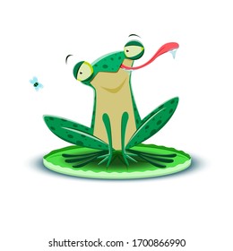 A frog catches a fly. Vector illustration.