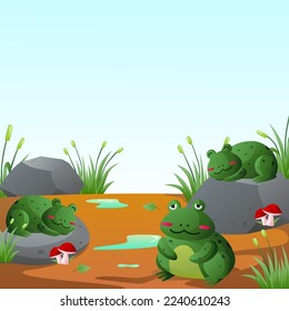 Frog character cartoon landscape environment landscape wetland tropical 