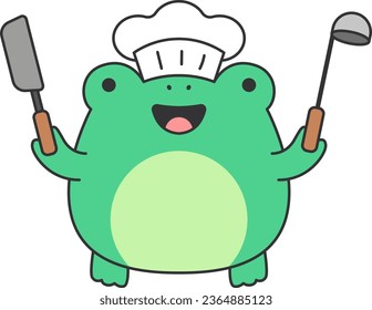Frog chef with a spatula and a spatula. Vector illustration.