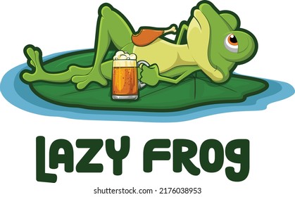 Frog chilling on top of leaf holding beer mug  svg