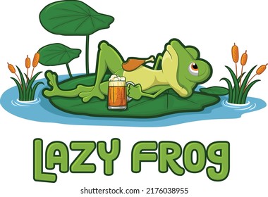 Frog chilling on top of leaf holding beer mug 