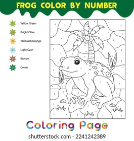 Frog Color by number, frog coloring page, frog paint by number, animals outline vector, reptiles line art illustration
