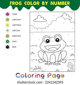 Frog Color by number, frog coloring page, frog paint by number, animals outline vector, reptiles line art illustration