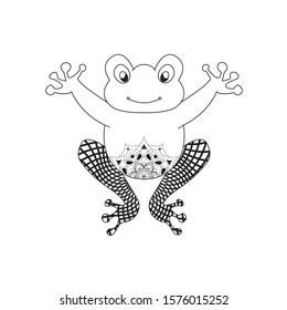 Frog coloring book vector illustration. Tattoo stencil. Black and white lines. Lace pattern