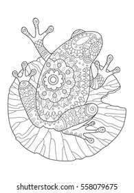 Frog coloring book vector illustration. Anti-stress coloring book for adult. Tattoo stencil. Black and white lines. Lace pattern